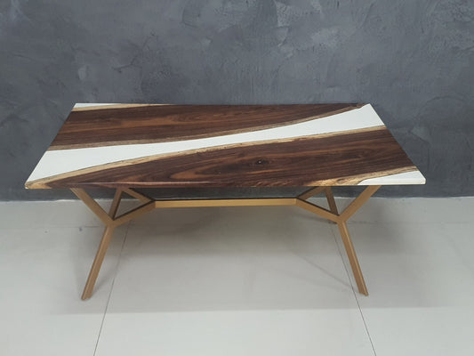 Centre Table, Coffee Table, Brown Color Table, Coffee Table in Resin Epoxy, Centre Table Golden Legs, Coffee Table for Living Room, Coffee Table - EL12220