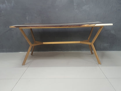 Centre Table, Coffee Table, Brown Color Table, Coffee Table in Resin Epoxy, Centre Table Golden Legs, Coffee Table for Living Room, Coffee Table - EL12220