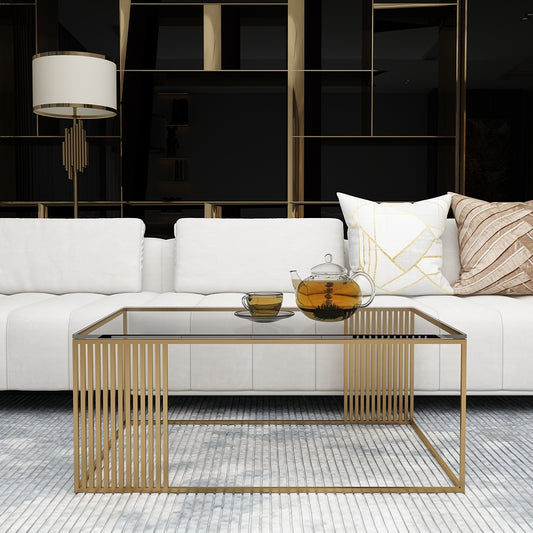 Center Table, Coffee Table with Glass Top, MS Structure with Gold Paint, Center Table - EL12224