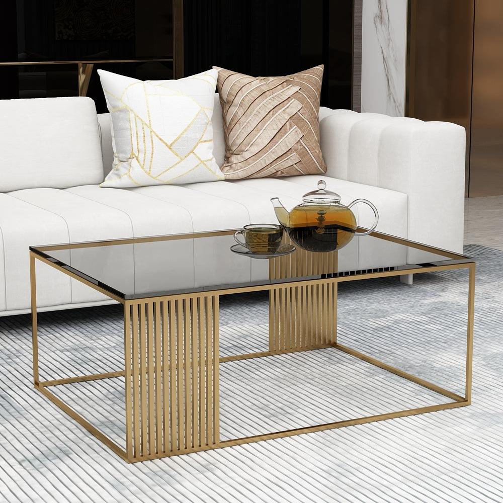 Center Table, Coffee Table with Glass Top, MS Structure with Gold Paint, Center Table - EL12224