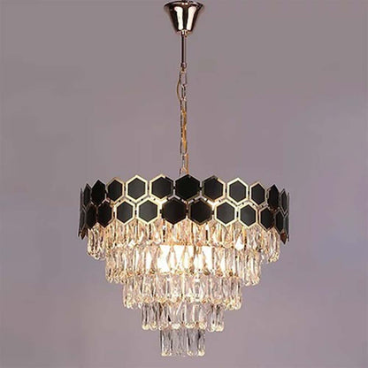 Chandelier, Gold & Black Crystal Chandelier (Sizzling Lights), Diamond Cutted Crystal Strips, Chandelier - EL14193