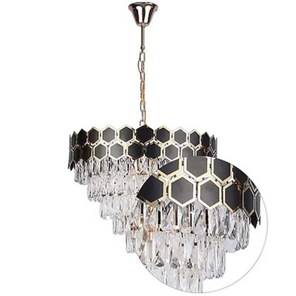 Chandelier, Gold & Black Crystal Chandelier (Sizzling Lights), Diamond Cutted Crystal Strips, Chandelier - EL14193