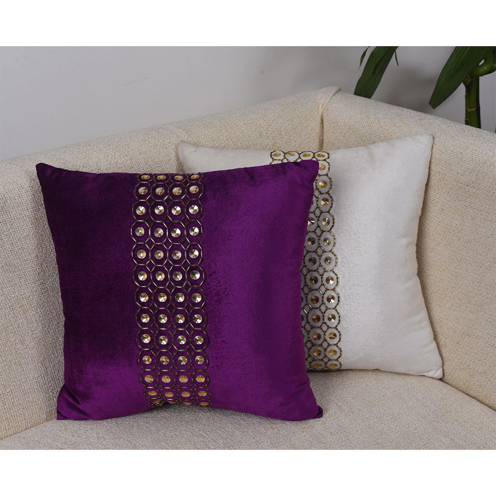 Cushion Cover, Pack of 2 Cushion Cover, Cushion Cover in 16*16in, Cushion Cover for Living room, Cushion Cover with White & Purple Color, Cushion Cover - EL15129