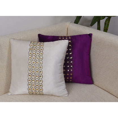 Cushion Cover, Pack of 2 Cushion Cover, Cushion Cover in 16*16in, Cushion Cover for Living room, Cushion Cover with White & Purple Color, Cushion Cover - EL15129