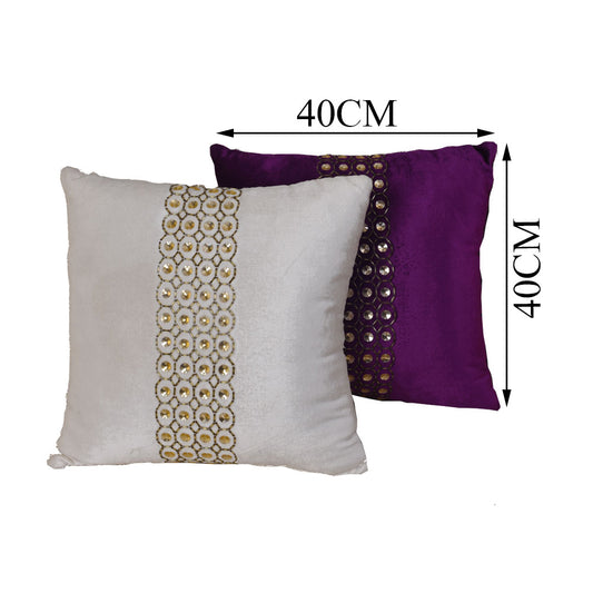 Cushion Cover, Pack of 2 Cushion Cover, Cushion Cover in 16*16in, Cushion Cover for Living room, Cushion Cover with White & Purple Color, Cushion Cover - EL15129