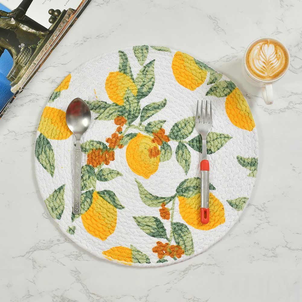 Table Mat (i406_14_2), Table Mat with White, Yellow & Green Color, Pack of 2, Table Mat - EL15197