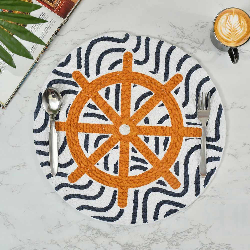 Table Mat (i404_1_14_2), Table Mat with White, Orange & Black Color, Pack of 2, Table Mat - EL15199