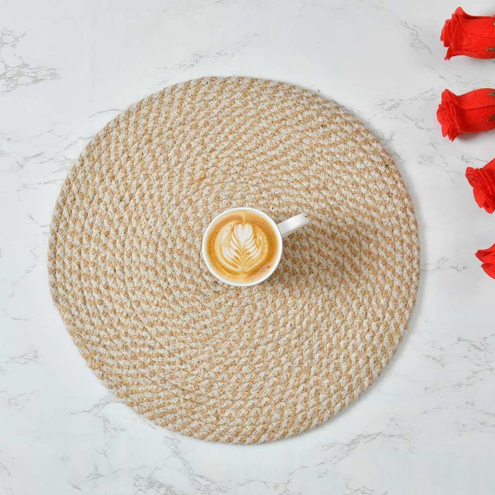 Table Mat (i210_14_4), Table Mat with White & Beige Color, Pack of 4, Table Mat - EL15206