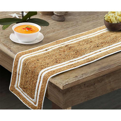 Table Runner (i194_1_1), Table Runner with White & Beige Color, Table Runner - EL15247