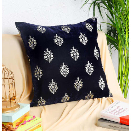 Cushion, Crown Decorative Cushion Covers, Exclusive Zari Embroidered Design Velvet Living Room Cushion Covers, 16x16 inch Blue Sofa Cushion Cover, Cushion - EL15255