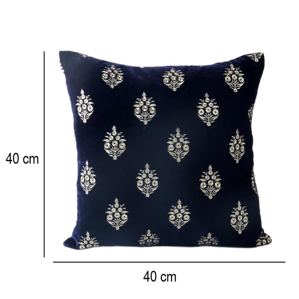 Cushion, Crown Decorative Cushion Covers, Exclusive Zari Embroidered Design Velvet Living Room Cushion Covers, 16x16 inch Blue Sofa Cushion Cover, Cushion - EL15255