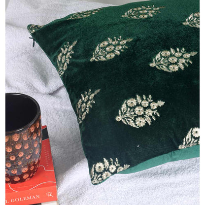 Cushion, Crown Decorative Cushion Covers, Exclusive Zari Embroidered Design Velvet Living Room Cushion Covers, 16x16inch B. Green  Sofa Cushion Cover, Cushion - EL15256