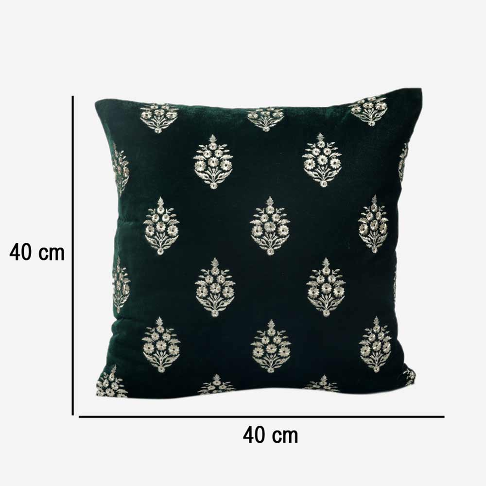 Cushion, Crown Decorative Cushion Covers, Exclusive Zari Embroidered Design Velvet Living Room Cushion Covers, 16x16inch B. Green  Sofa Cushion Cover, Cushion - EL15256