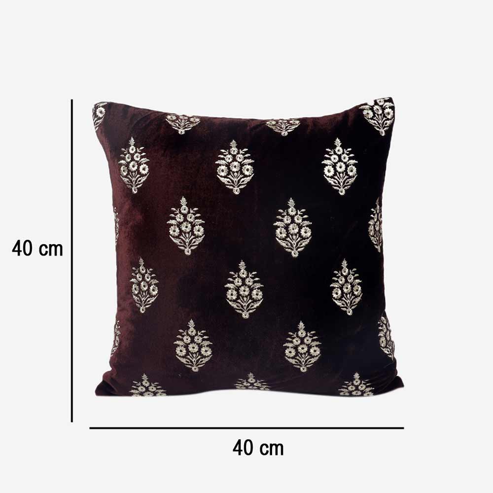 Cushion, Crown Decorative Cushion Covers, Exclusive Zari Embroidered Design Velvet Living Room Cushion Covers, 16x16inch Brown Sofa Cushion Cover, Cushion - EL15257