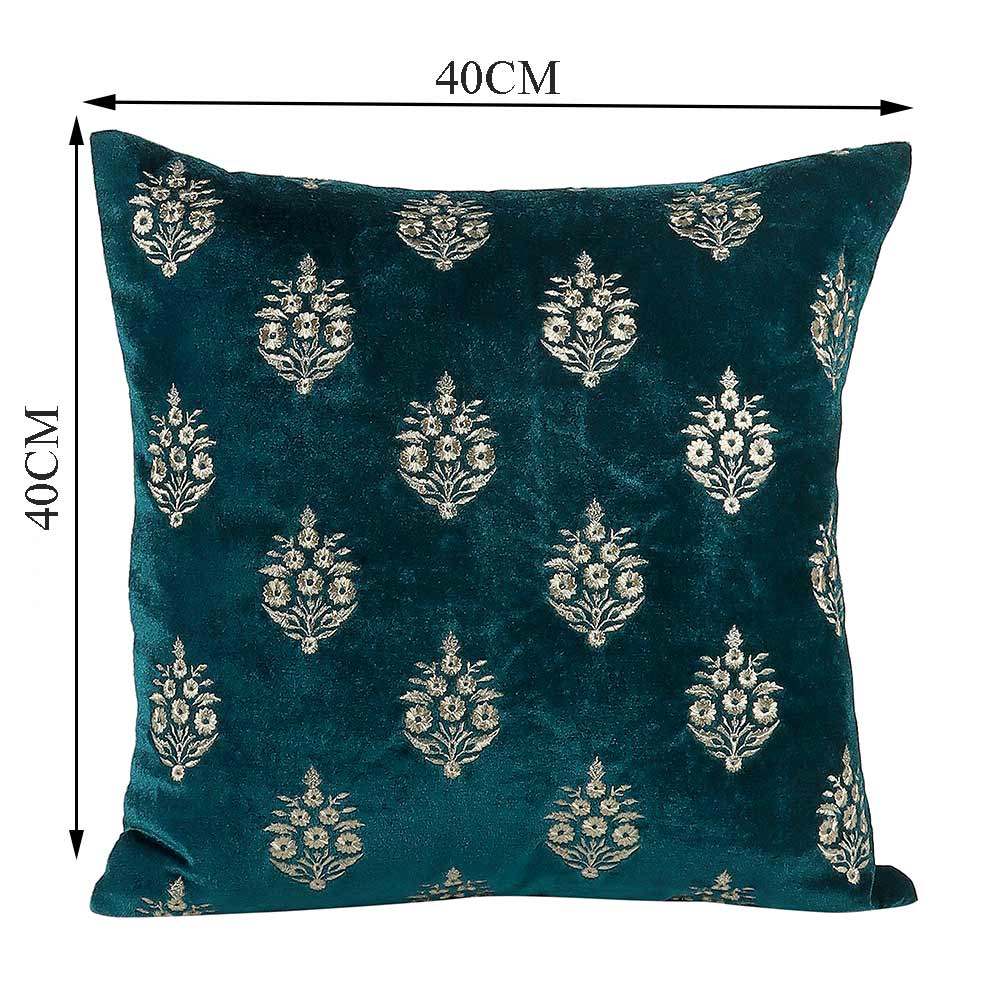 Cushion, Crown Decorative Cushion Covers, Exclusive Zari Embroidered Design Velvet Living Room Cushion Covers, 16x16inch Turquoise Sofa Cushion Cover, Cushion - EL15258