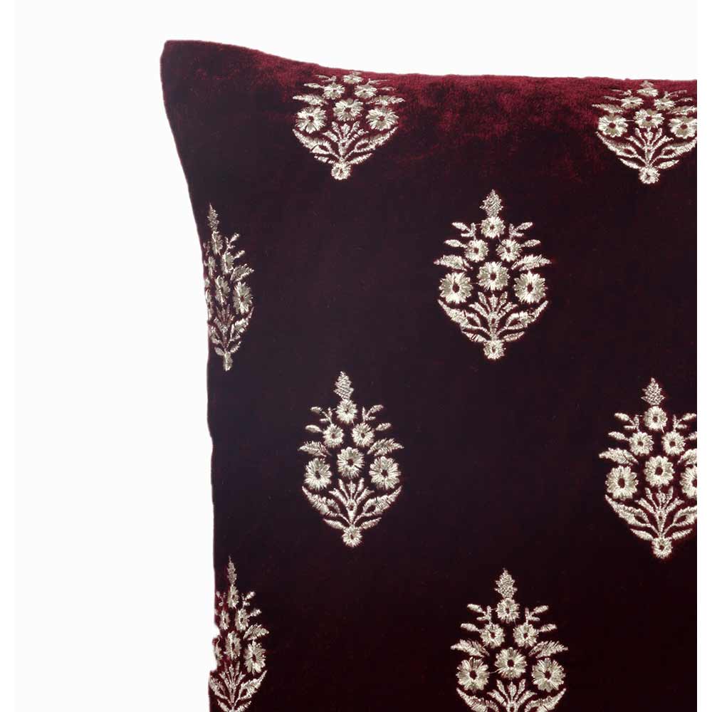 Cushion, Crown Decorative Cushion Covers, Exclusive Zari Embroidered Design Velvet Living Room Cushion Covers, 16x16inch Wine Sofa Cushion Cover, Cushion - EL15259