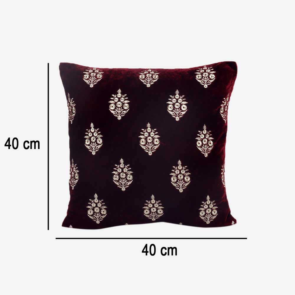 Cushion, Crown Decorative Cushion Covers, Exclusive Zari Embroidered Design Velvet Living Room Cushion Covers, 16x16inch Wine Sofa Cushion Cover, Cushion - EL15259