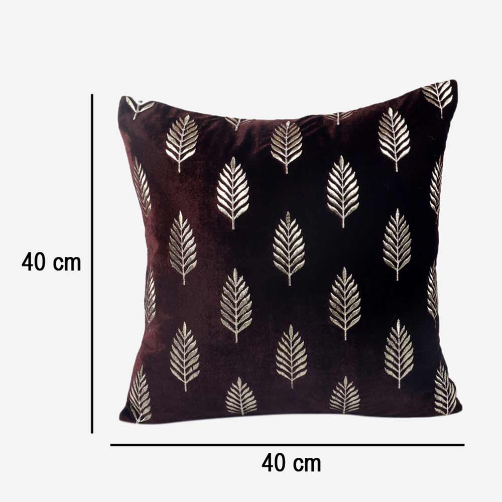 Cushion, Palm Decorative Cushion Covers, Exclusive Zari Embroidered Design Velvet Living Room Cushion Covers, 16x16inch Brown Sofa Cushion Cover, Cushion - EL15262