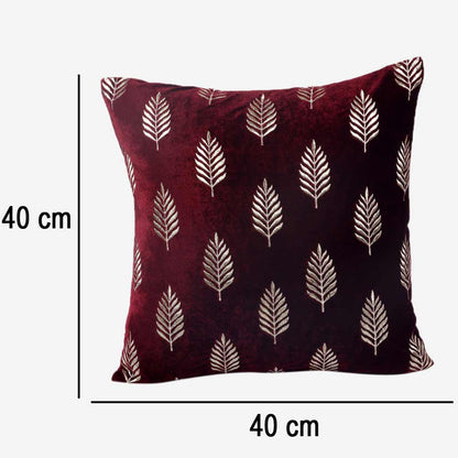 Cushion, Palm Decorative Cushion Covers Exclusive Zari Embroidered Design Velvet Living Room Cushion Covers 16x16 Wine Sofa Cushion Cover, Cushion - EL15264