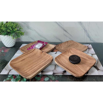 PT01, Serving Wooden Small Size Plates(Set of 4 plates)made of Acasia wood. Use it to serve salad, dry fruits or snacks or fruits, Plates - EL15270