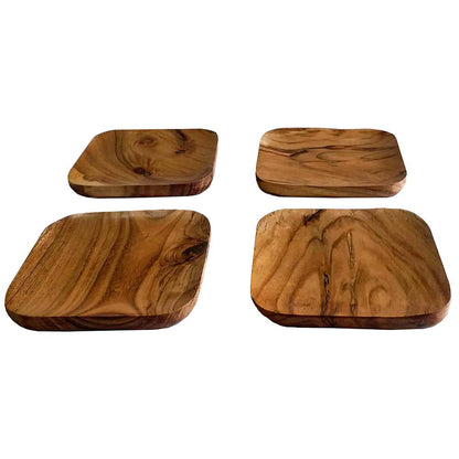 PT01, Serving Wooden Small Size Plates(Set of 4 plates)made of Acasia wood. Use it to serve salad, dry fruits or snacks or fruits, Plates - EL15270