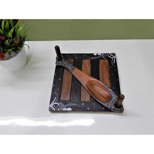 Tissue paper napkin holder with toothpick organizer hand painted artistic design in black color, Tissue Holder - EL15272