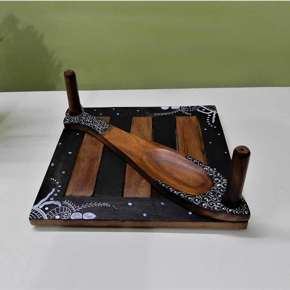 Tissue paper napkin holder with toothpick organizer hand painted artistic design in black color, Tissue Holder - EL15272