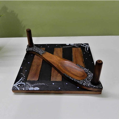 Tissue paper napkin holder with toothpick organizer hand painted artistic design in black color, Tissue Holder - EL15272