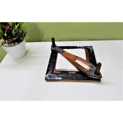 Tissue paper napkin holder with toothpick organizer hand painted artistic design in black color, Tissue Holder - EL15272