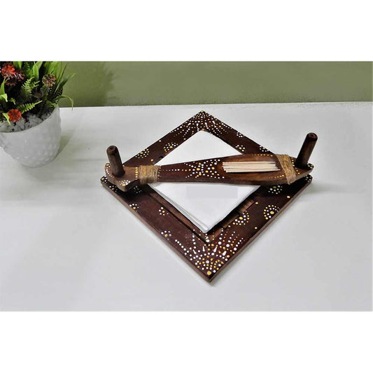 Tissue paper napkin holder with toothpick organizer hand painted artistic design in brown color, Tissue Holder - EL15273