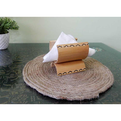 TS002a, Bamboo Tissue Holder with handpainted design completely handcrafted bamboo Tissue Paper napkin organizer (Natural Color), Tissue Holder - EL15275