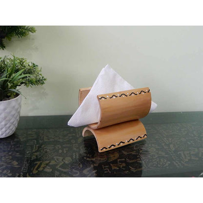 TS002a, Bamboo Tissue Holder with handpainted design completely handcrafted bamboo Tissue Paper napkin organizer (Natural Color), Tissue Holder - EL15275