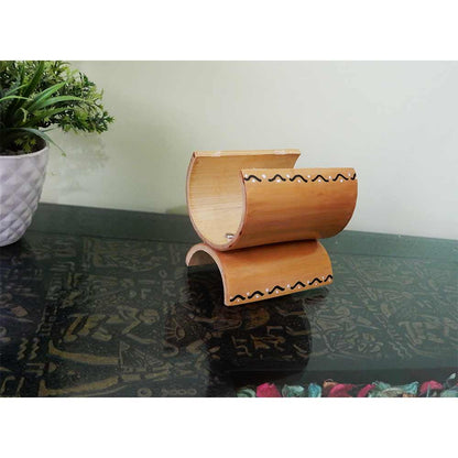 TS002a, Bamboo Tissue Holder with handpainted design completely handcrafted bamboo Tissue Paper napkin organizer (Natural Color), Tissue Holder - EL15275