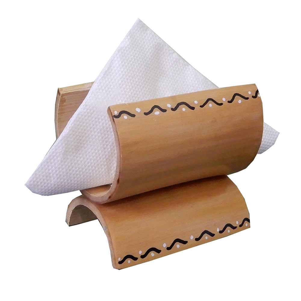 TS002a, Bamboo Tissue Holder with handpainted design completely handcrafted bamboo Tissue Paper napkin organizer (Natural Color), Tissue Holder - EL15275