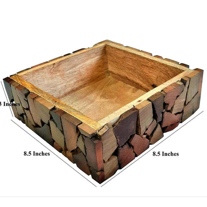 TW001, Sheesham Wood Small Square Tray with MosaicBlock Work of rosewood Color (9 inches) , Tray - EL15278