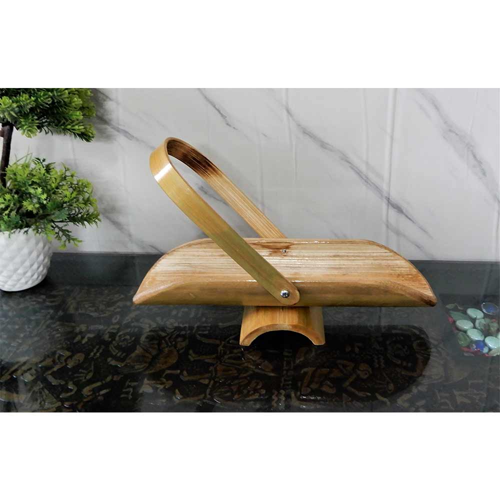 TW012, Bamboo Basket or Tray with folding handle, use it as Flower or fruit Basket or as Table organizer or kitchen organizer, Basket - EL15280