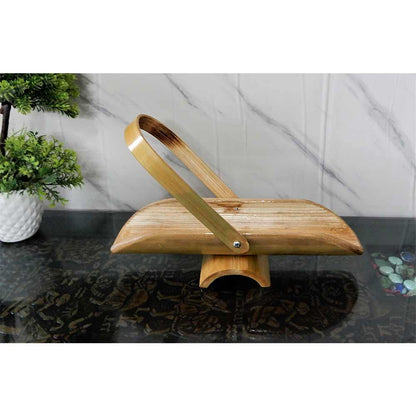 TW012, Bamboo Basket or Tray with folding handle, use it as Flower or fruit Basket or as Table organizer or kitchen organizer, Basket - EL15280