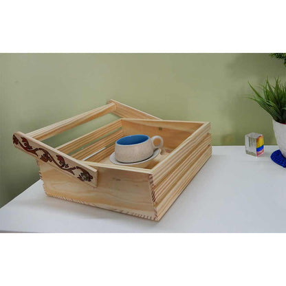 TW014, Pine Tray with Handle with a beautiful Floral Handpainted Design on Premium Quality Wood, Tary - EL15282