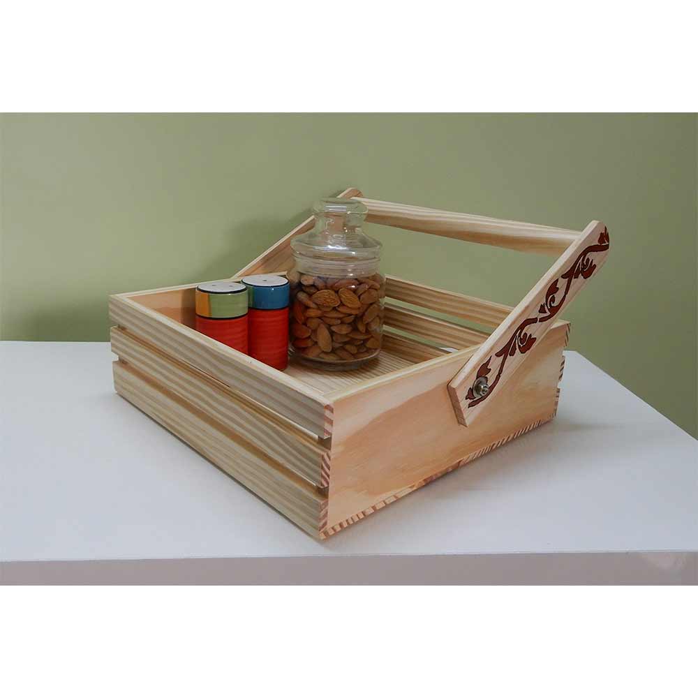 TW014, Pine Tray with Handle with a beautiful Floral Handpainted Design on Premium Quality Wood, Tary - EL15282