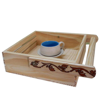 TW014, Pine Tray with Handle with a beautiful Floral Handpainted Design on Premium Quality Wood, Tary - EL15282