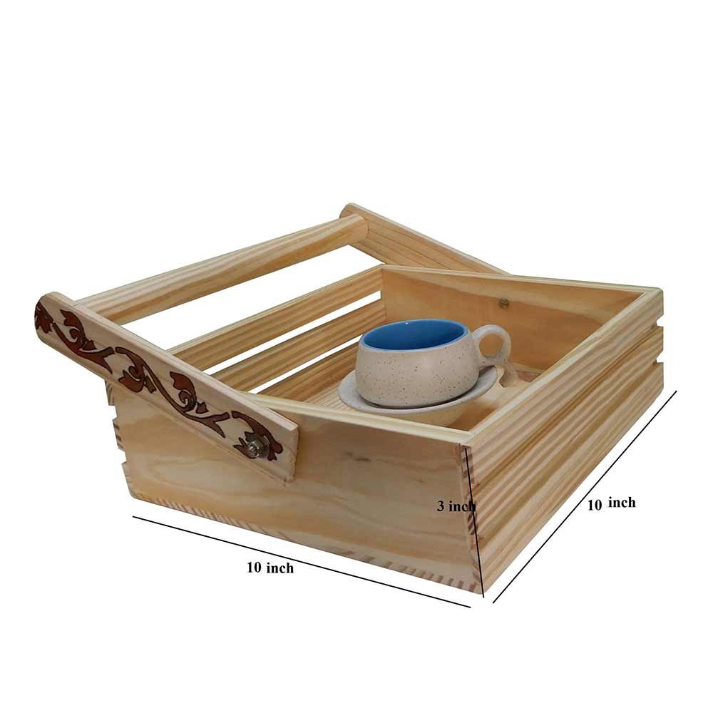 TW014, Pine Tray with Handle with a beautiful Floral Handpainted Design on Premium Quality Wood, Tary - EL15282