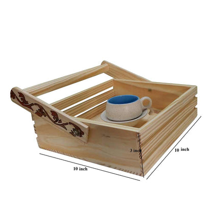 TW014, Pine Tray with Handle with a beautiful Floral Handpainted Design on Premium Quality Wood, Tary - EL15282