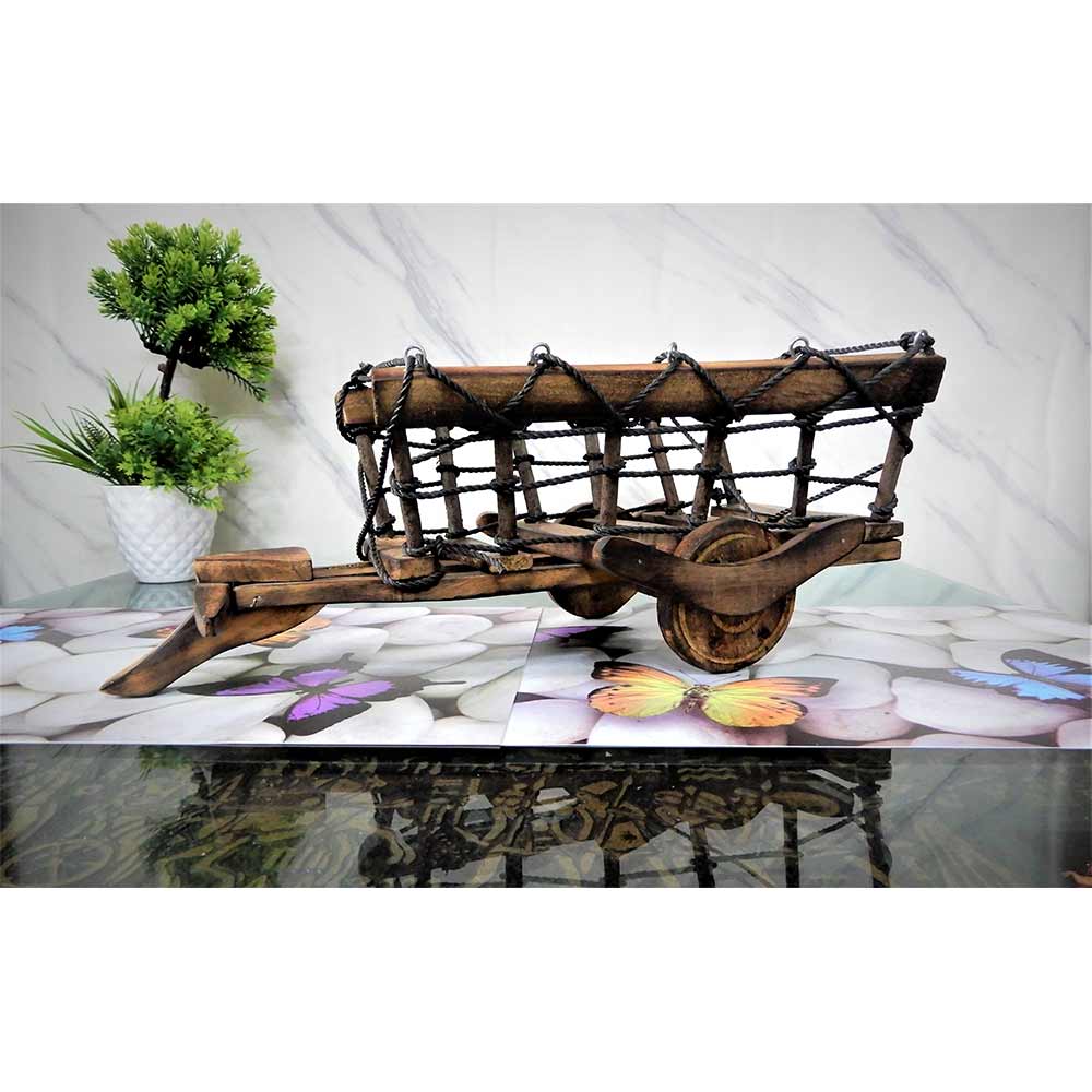 W0013, Wooden Cart use it as a D�cor item or Fruit basket, table organizer, Serving Tray or Wine Bottle holder, Tray - EL15284