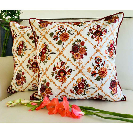 Cushion Covers(TSHEVM02M), Victoria- Embroidered Cotton Silk Cushion Cover- Multicolor- Set of 2, Cushion Covers - EL15295