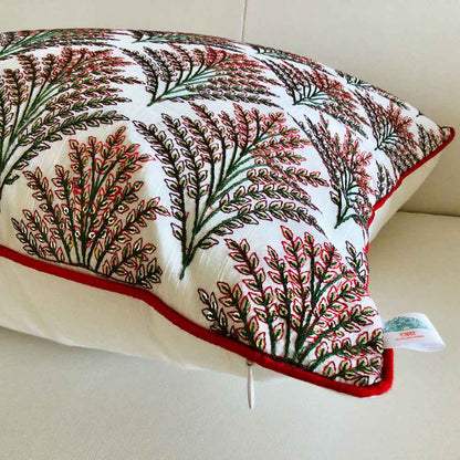 Cushion Covers(TSHESO02M), Shimmering Ferns- Embroidered Cotton Silk Cushion Cover- Multicolor- Set of 2, Cushion Covers - EL15299