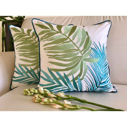 Cushion Covers(TSHPSB02L), Palm Springs-  Embroidered Cotton Silk Cushion Cover- Aqua Blue- Set of 2, Cushion Covers - EL15310