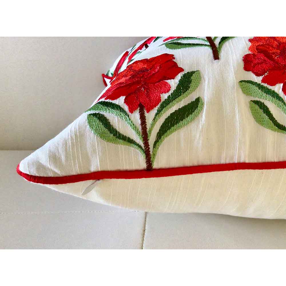 Cushion Covers(TSHERR02L), Bagh-e-Khaas -  Embroidered Cotton Silk Cushion Cover- Rose Red- Set of 2, Cushion Covers - EL15314