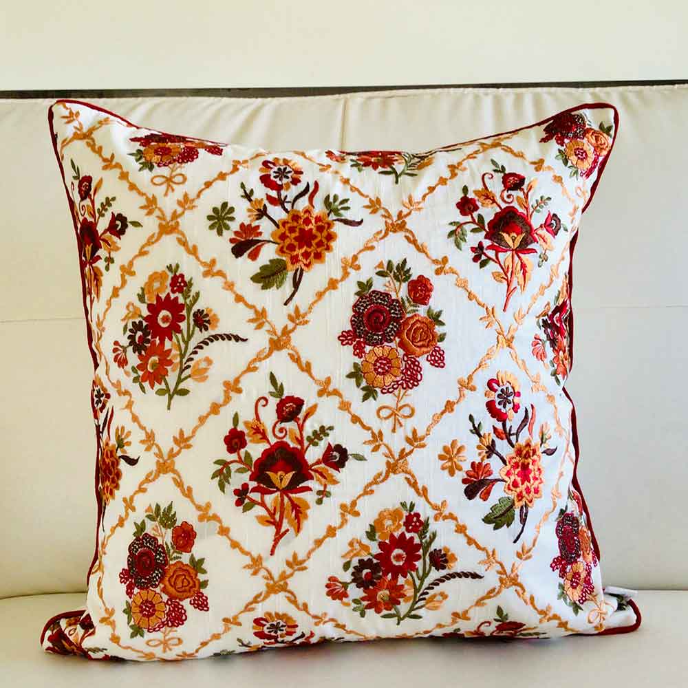 Cushion Covers(TSHEVM02L), Victoria- Embroidered Cotton Silk Cushion Cover- Multicolor- Set of 2, Cushion Covers - EL15315