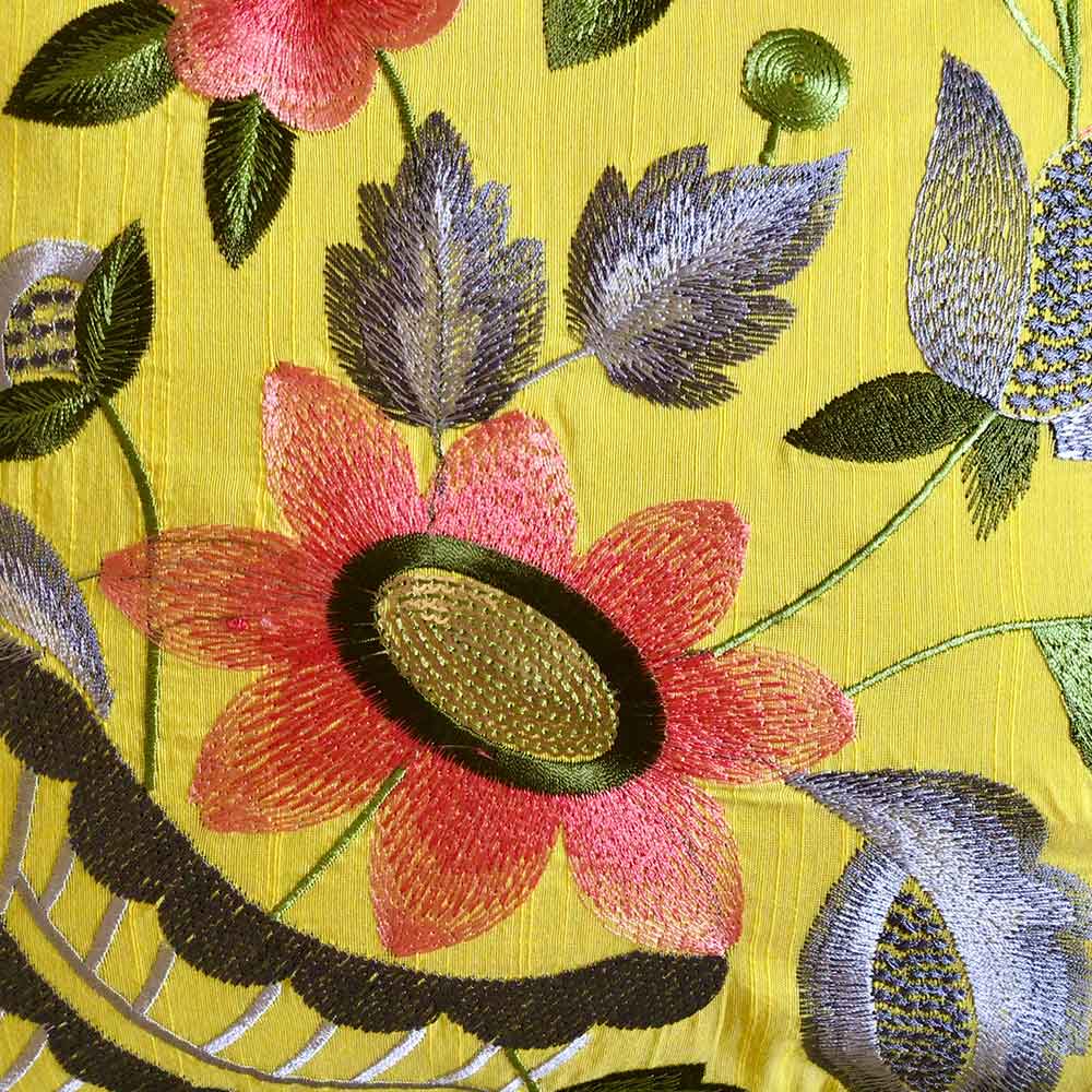 Cushion Covers(TSHFEY02L), Floral Ecstasy- Embroidered Cotton Silk Cushion Cover- Limoncello Yellow- Set of 2, Cushion Covers - EL15320