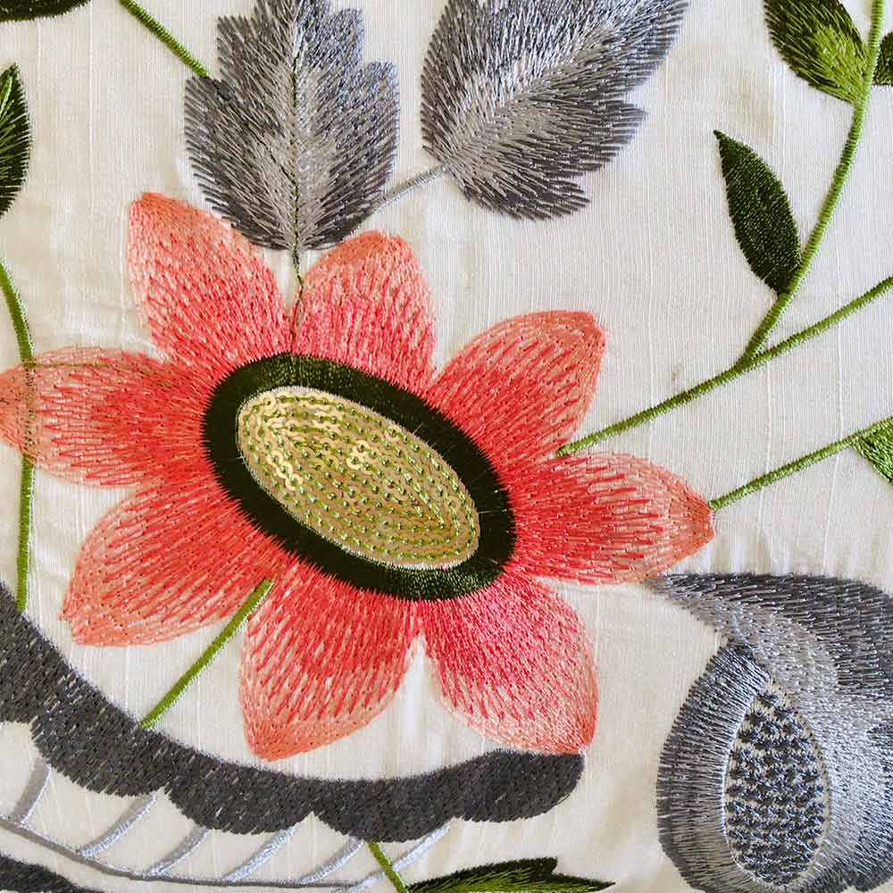 Cushion Covers(TSHFEC02L), Floral Ecstasy- Embroidered Cotton Silk Cushion Cover- Coral Pink- Set of 2, Cushion Covers - EL15321